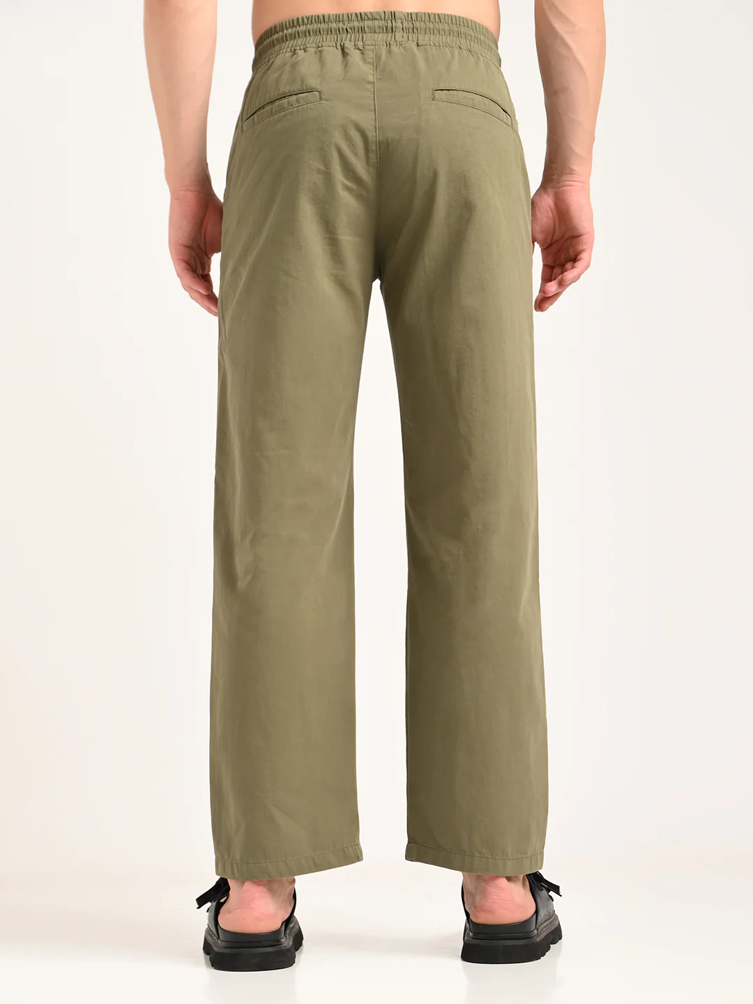 Men Cotton Pajama-Style Trousers with Drawcord - Image 3