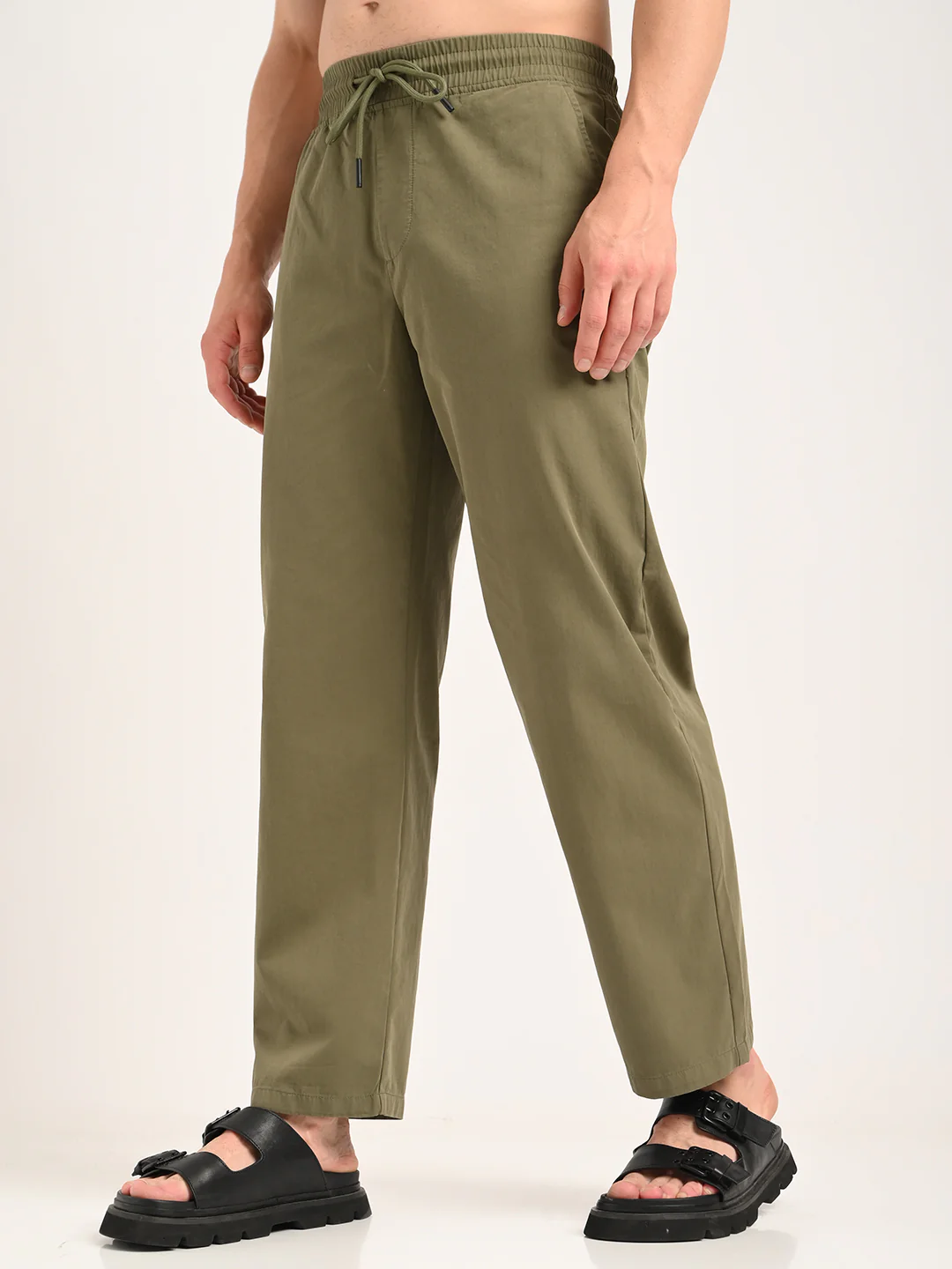 Men Cotton Pajama-Style Trousers with Drawcord - Image 4