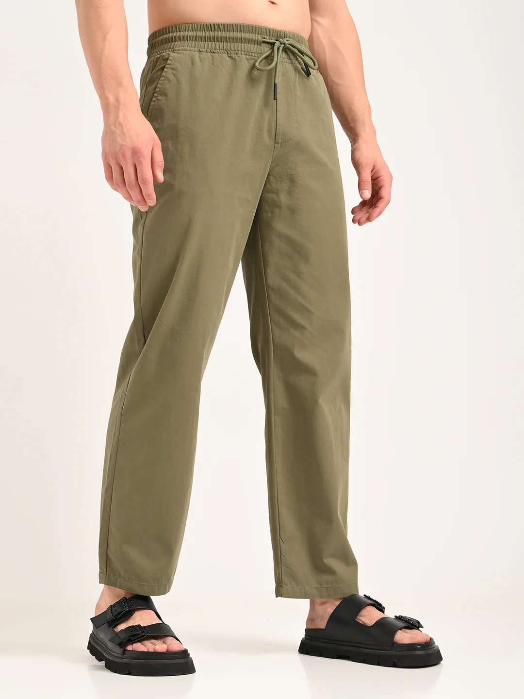 Men Cotton Pajama-Style Trousers with Drawcord - Image 5