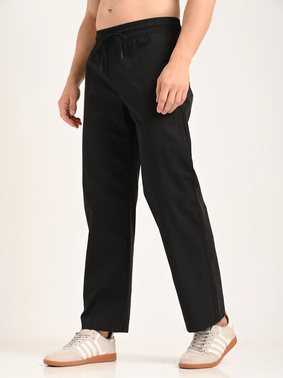 Men Cotton Pajama-Style Trousers with Drawcord - Image 4