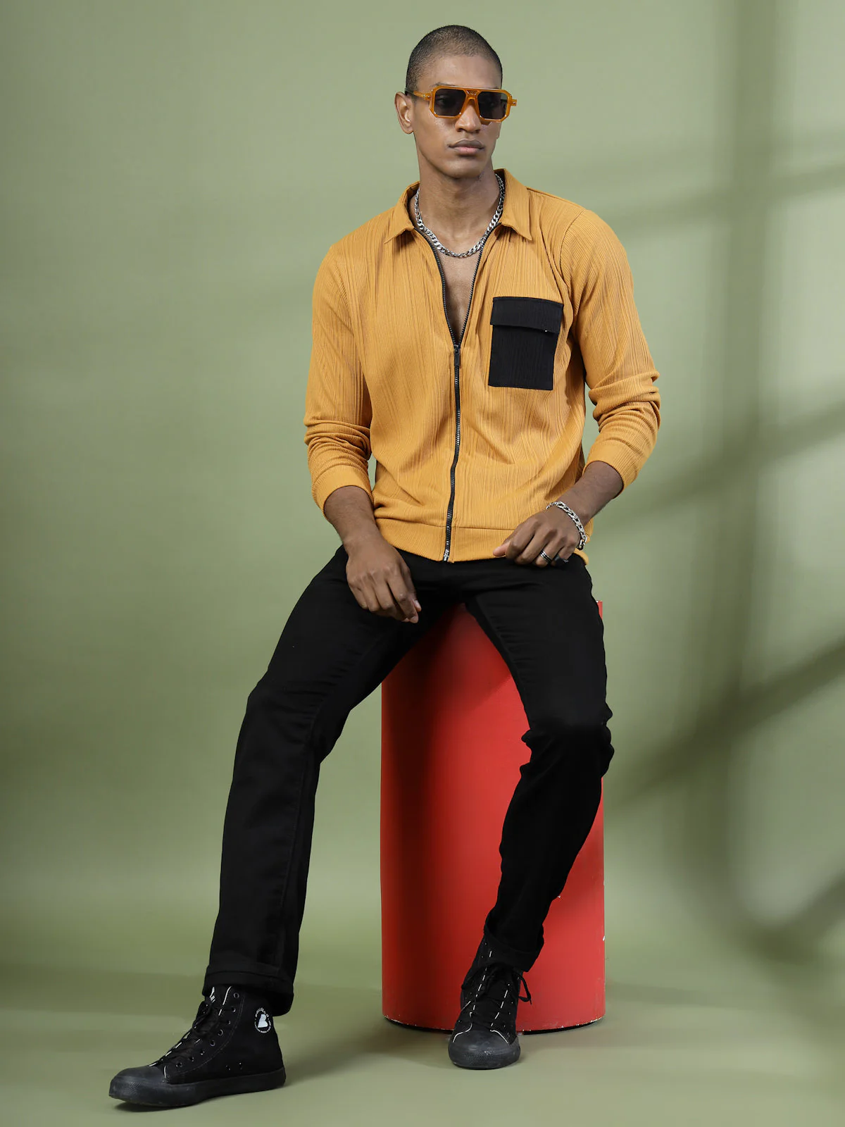 Men Cotton Fabric Rib Relaxed Fit T-Shirt - Image 2