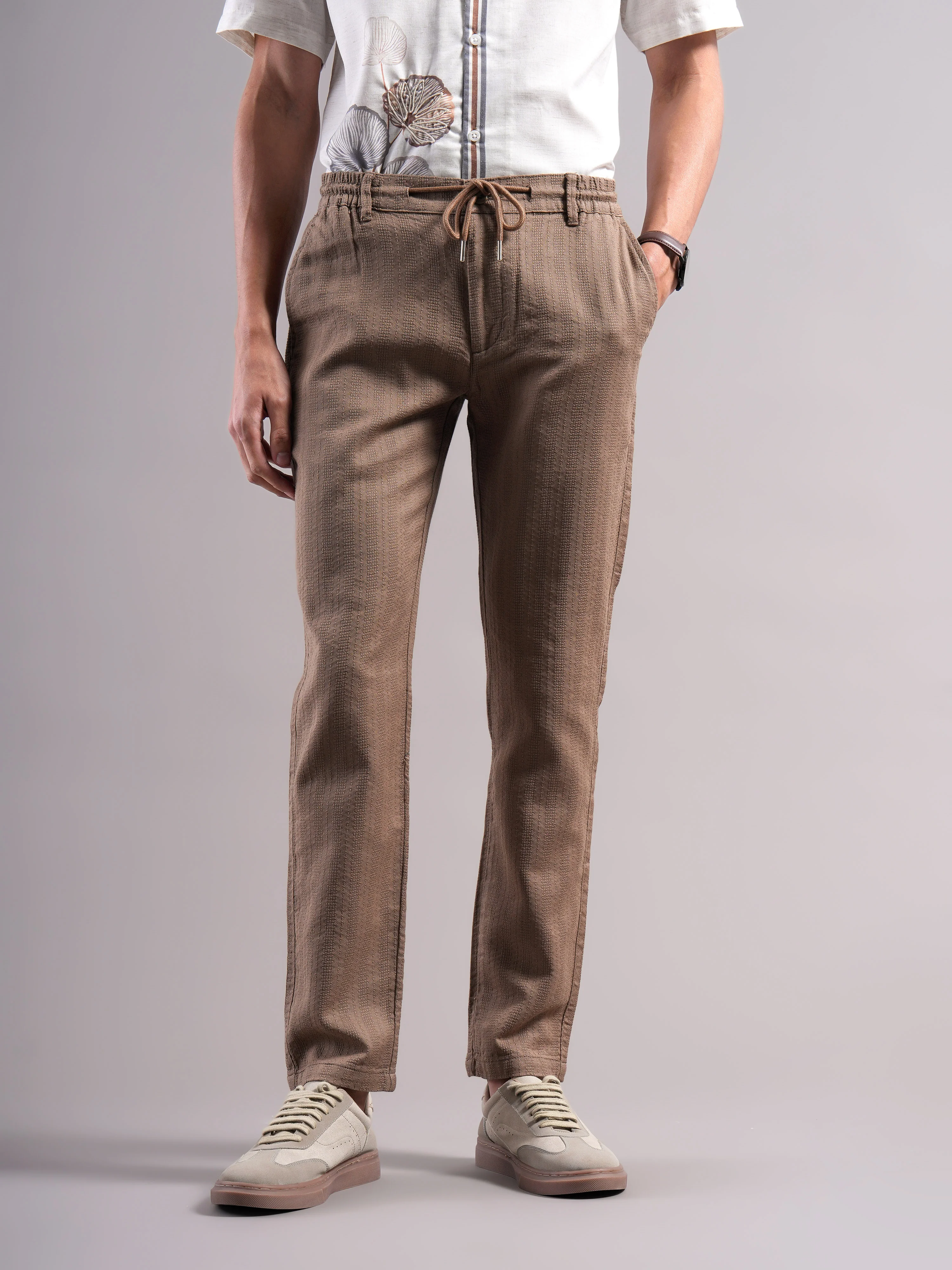 Men Cotton Self Design Trousers