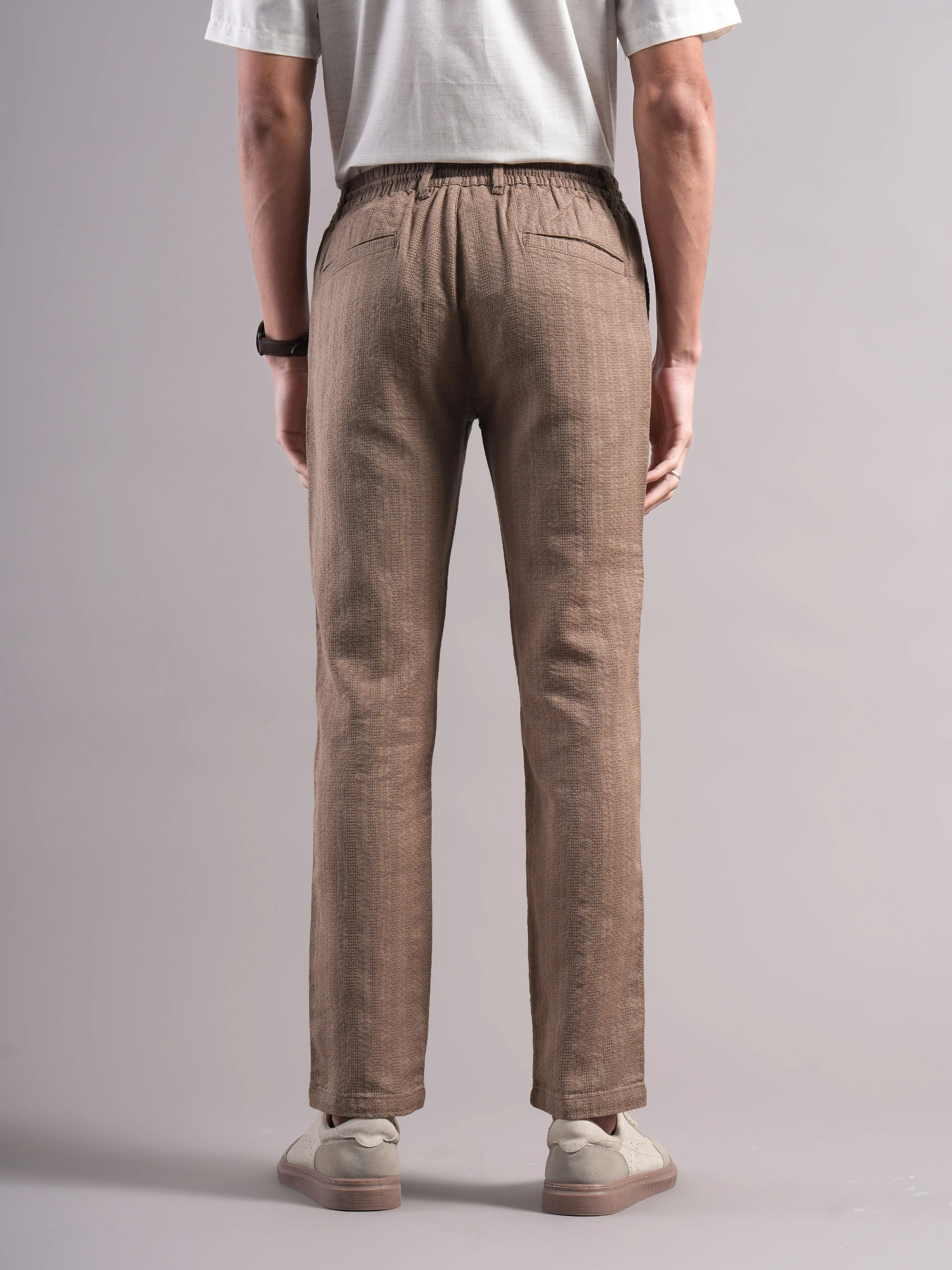 Men Cotton Self Design Trousers - Image 2