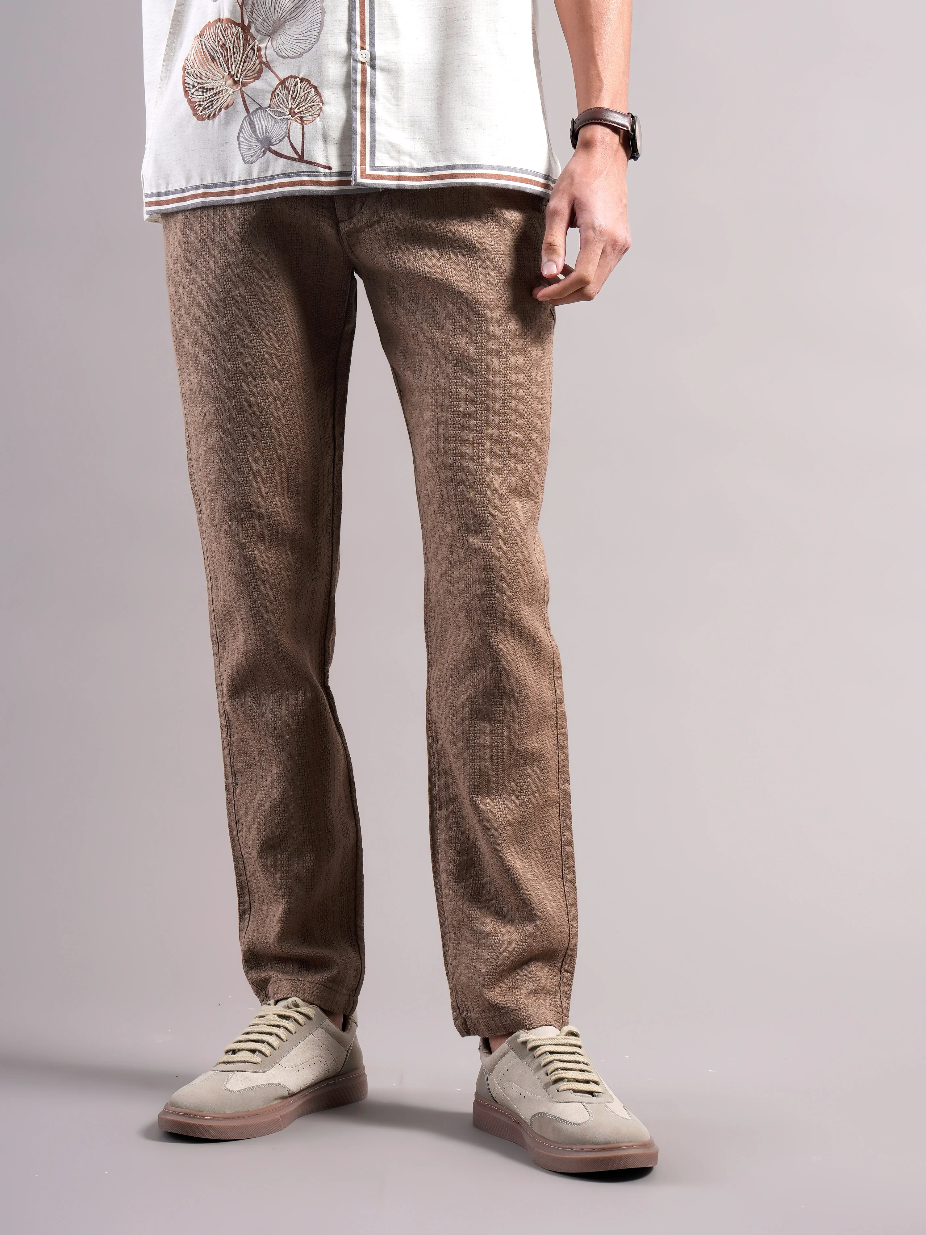 Men Cotton Self Design Trousers - Image 3
