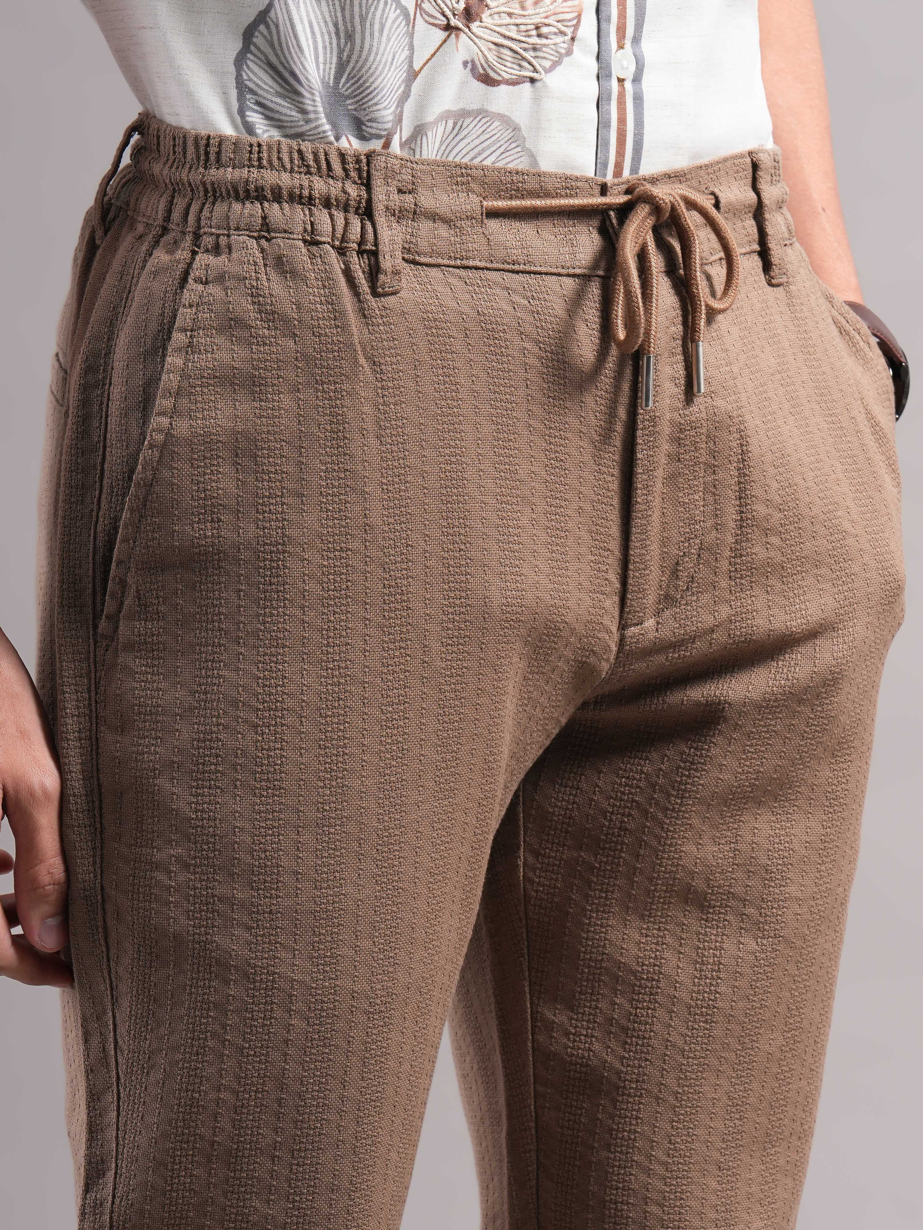 Men Cotton Self Design Trousers - Image 4
