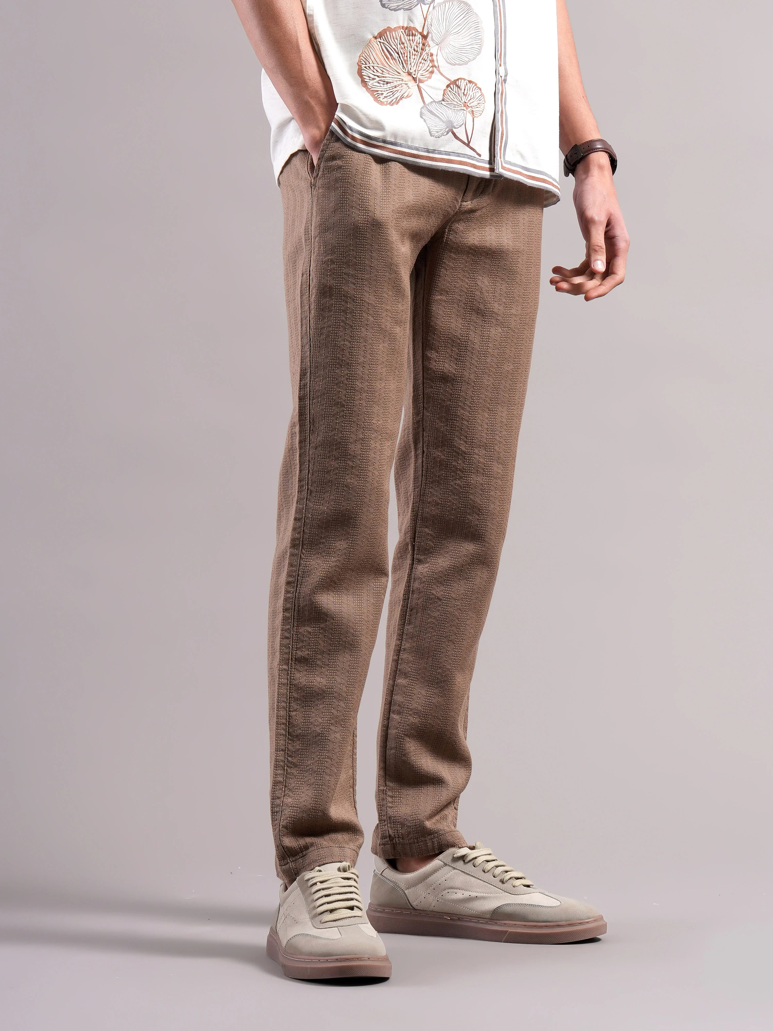Men Cotton Self Design Trousers - Image 5