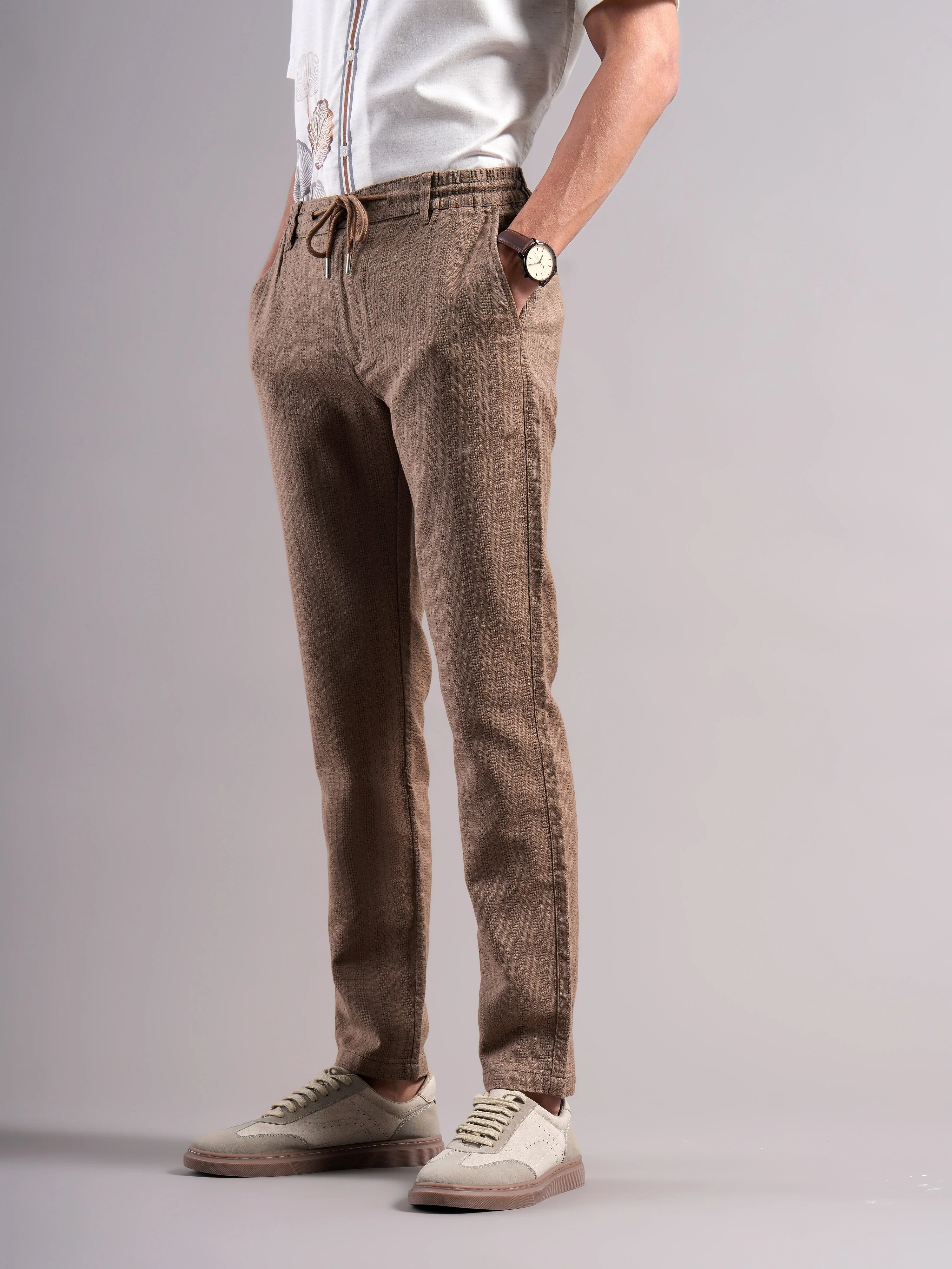 Men Cotton Self Design Trousers - Image 7