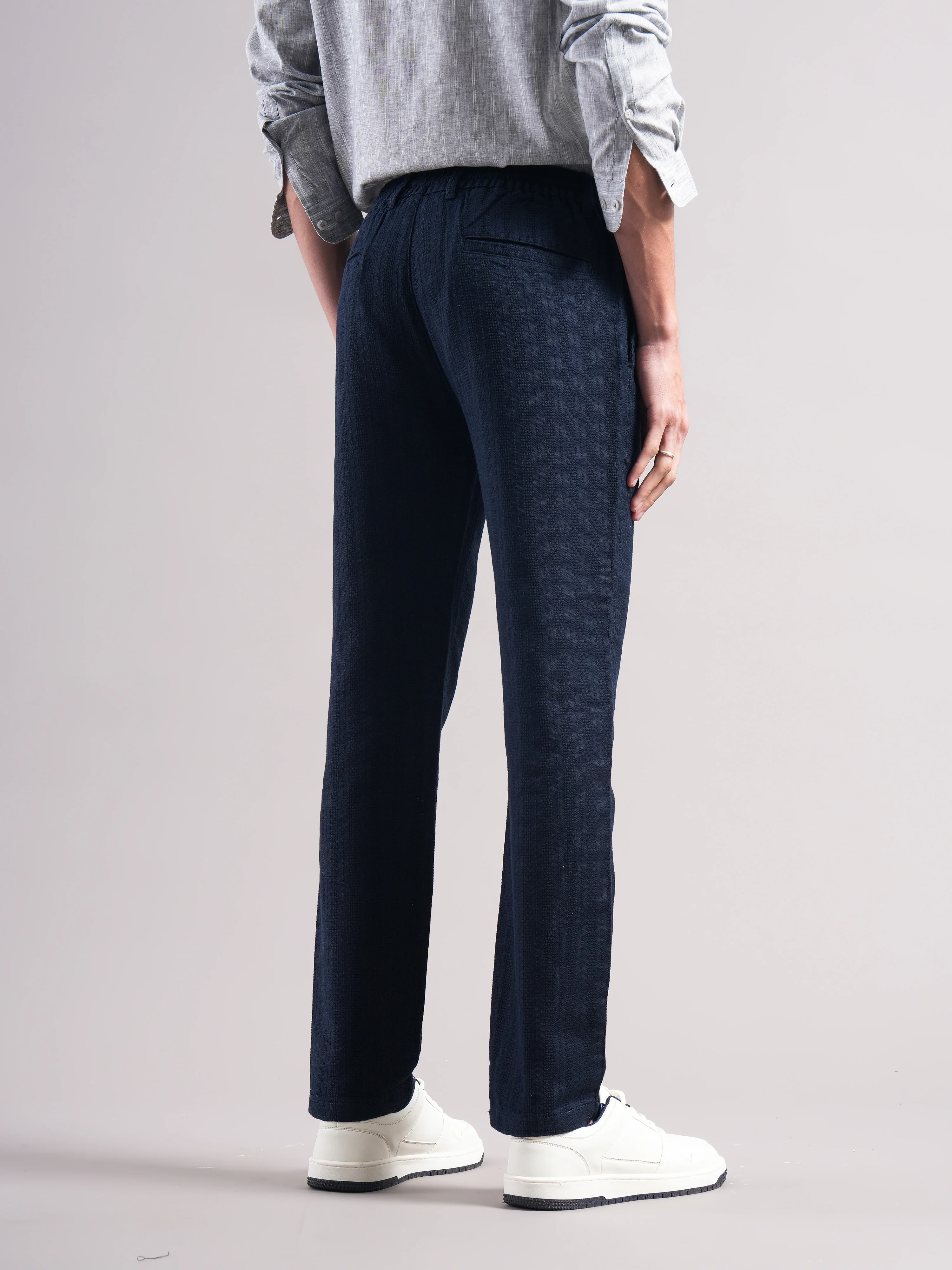 Men Cotton Self Design Trousers - Image 2