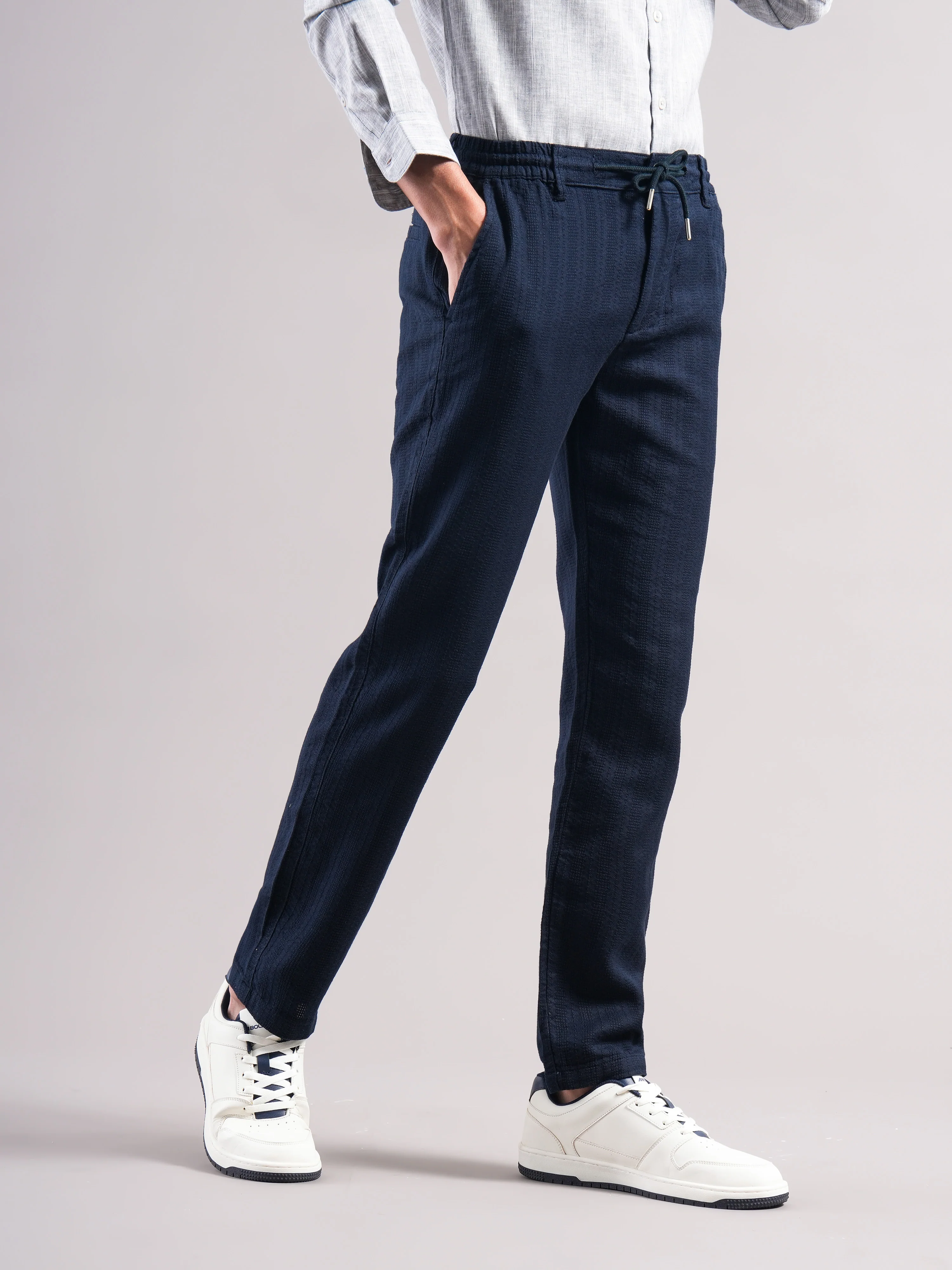 Men Cotton Self Design Trousers - Image 3