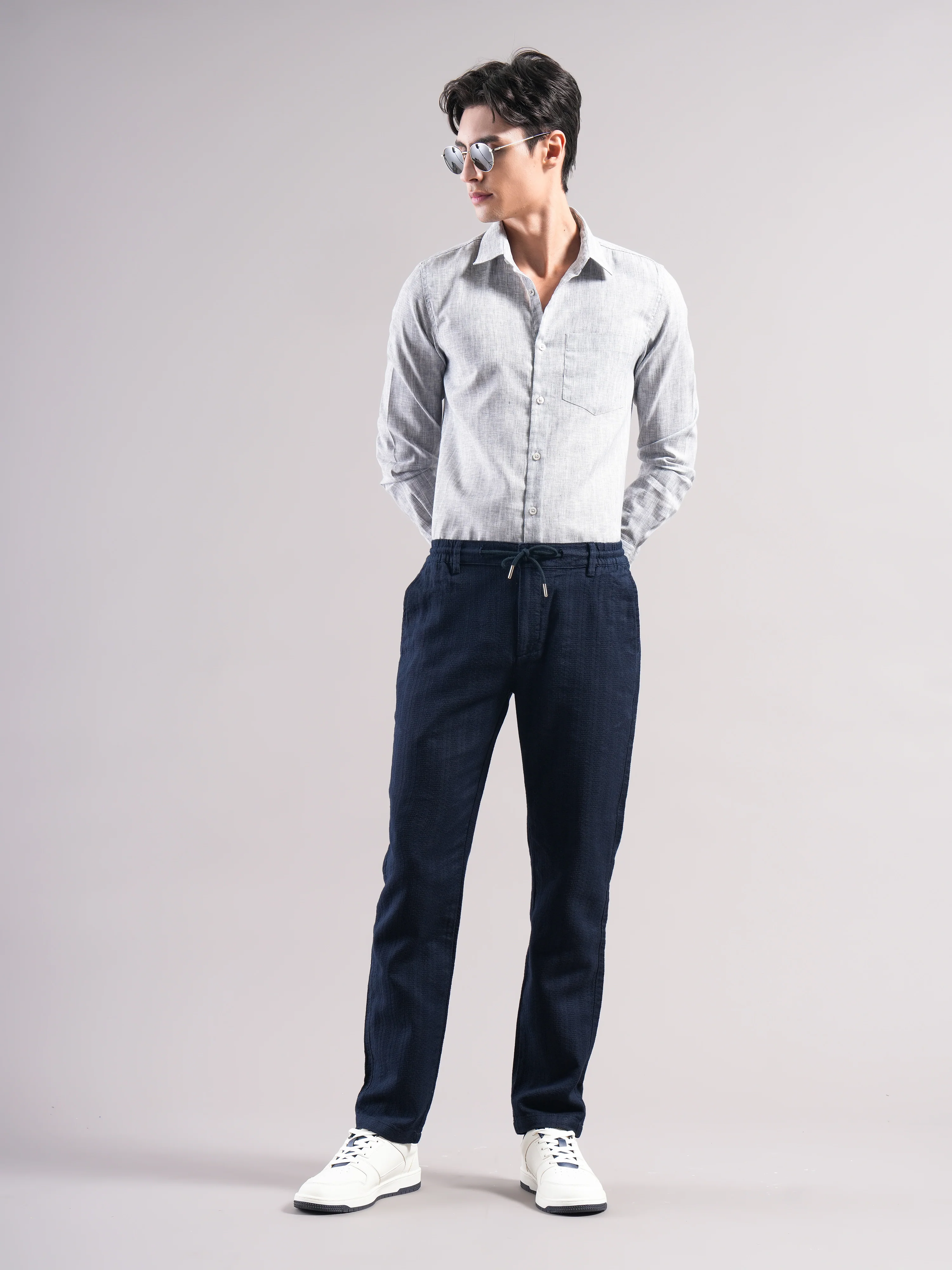 Men Cotton Self Design Trousers - Image 5