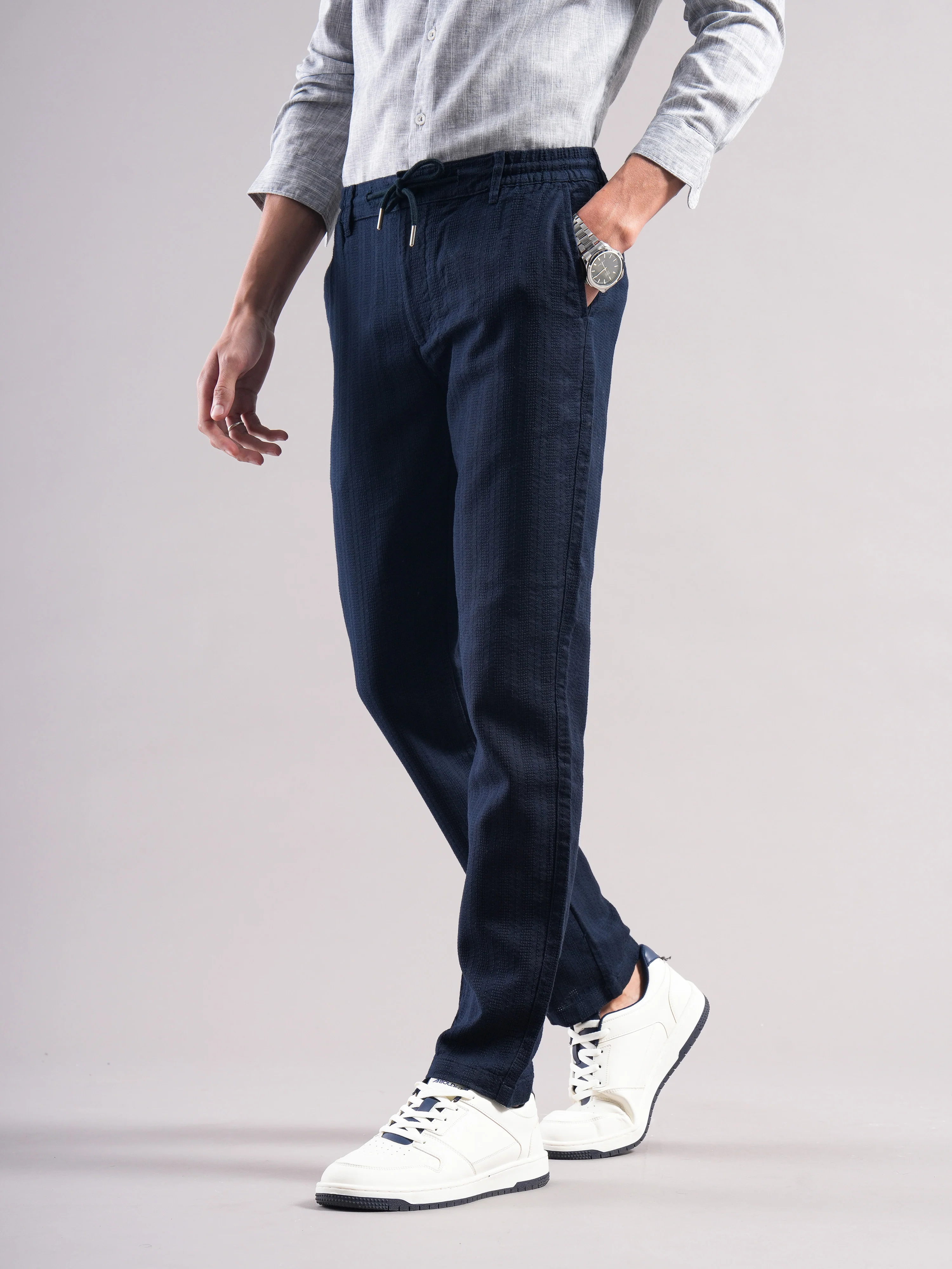 Men Cotton Self Design Trousers - Image 6