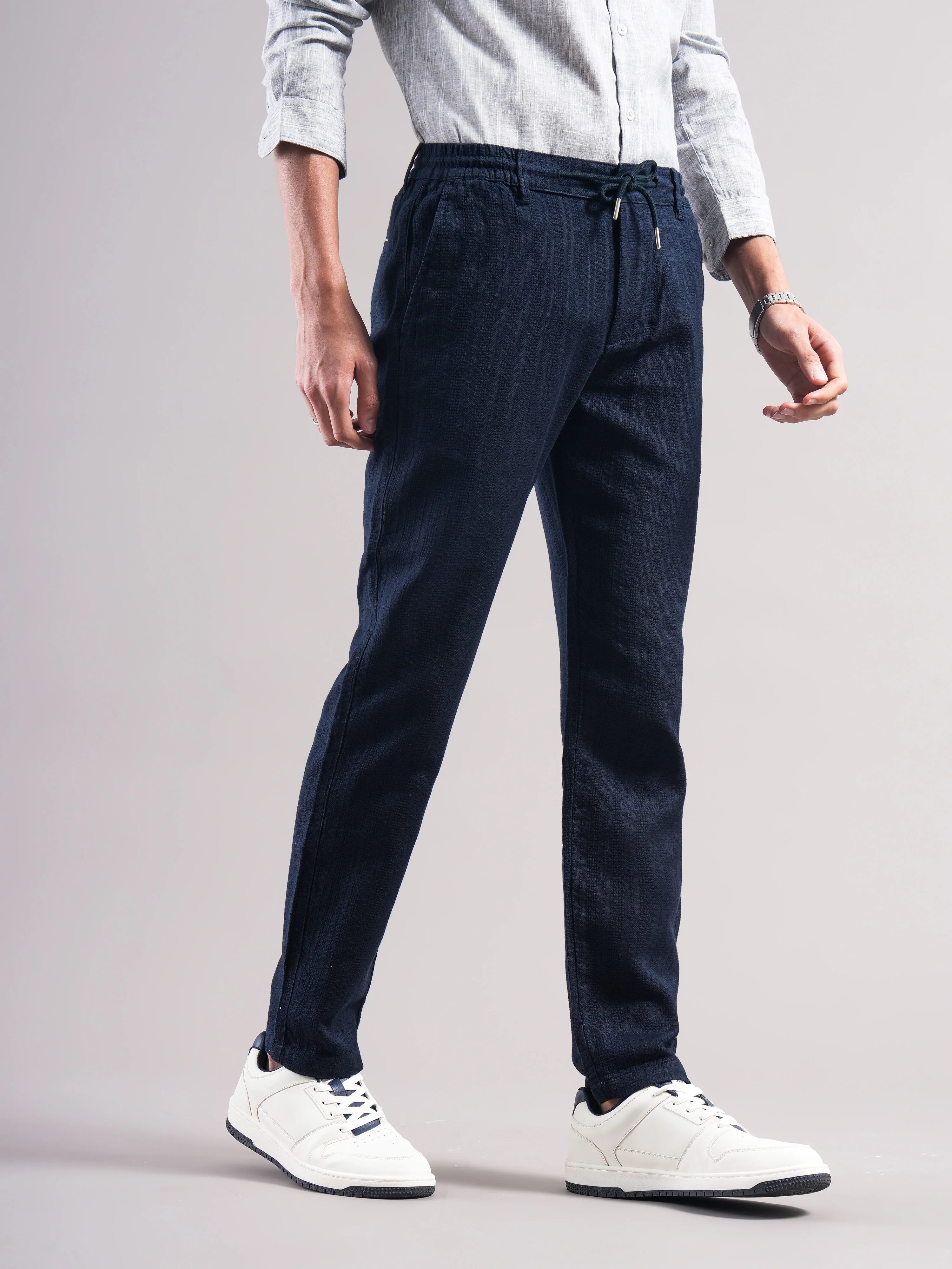 Men Cotton Self Design Trousers - Image 7