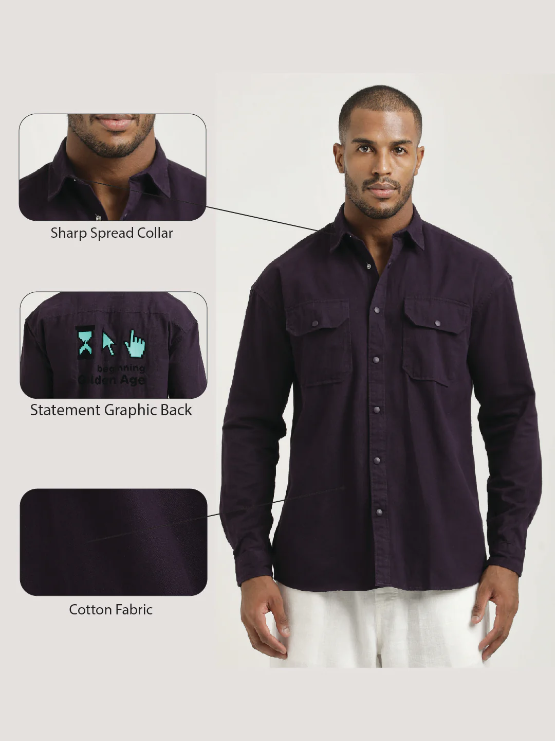 Men Cotton Shirt with Double Pockets - Image 2