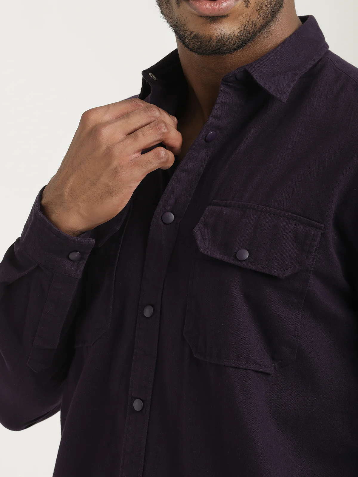 Men Cotton Shirt with Double Pockets - Image 3