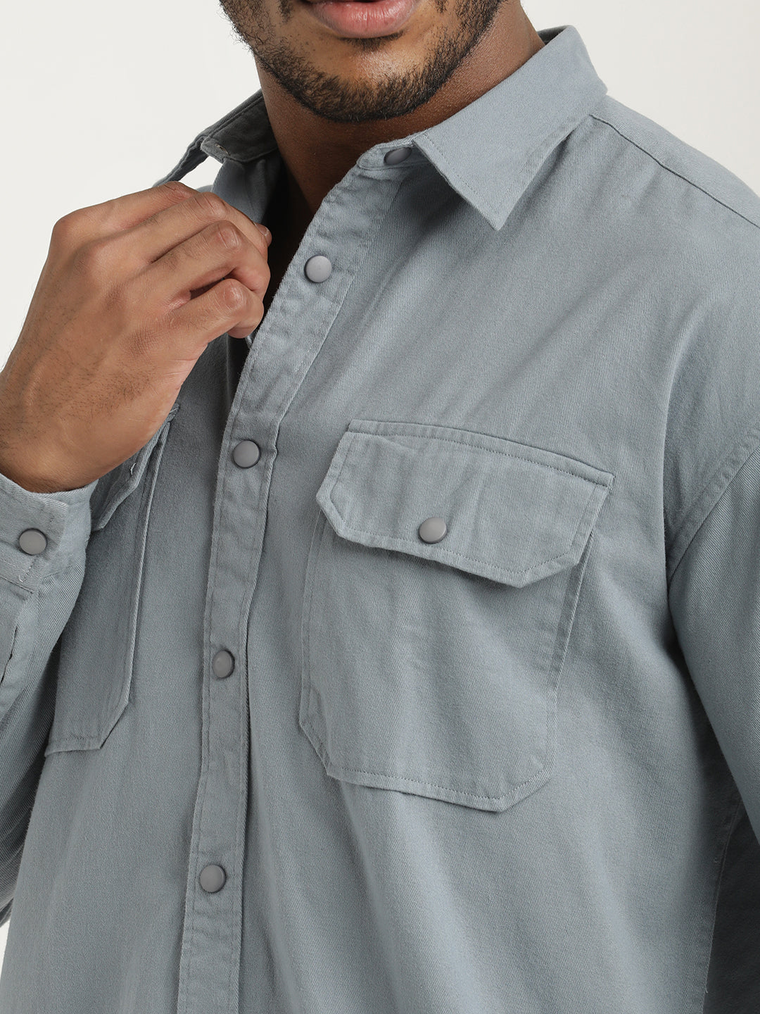 Men Cotton Shirt with Double Pockets - Image 5
