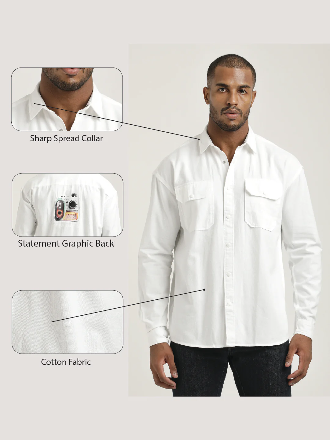 Men Cotton Shirt with Double Pockets - Image 2
