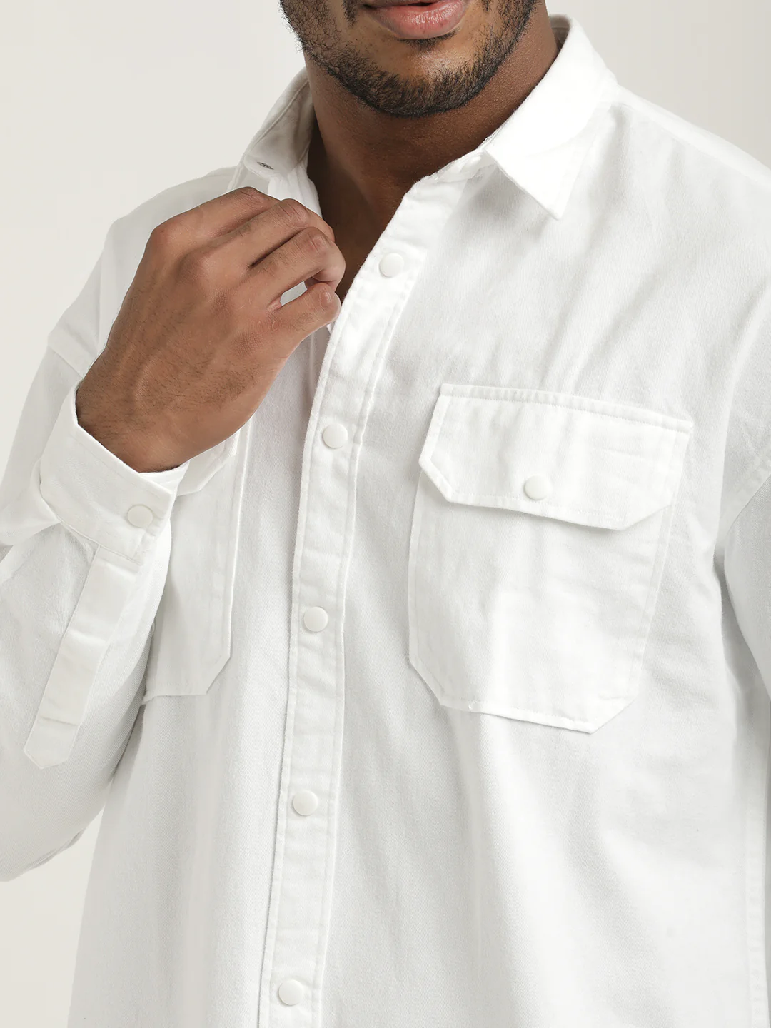 Men Cotton Shirt with Double Pockets - Image 4
