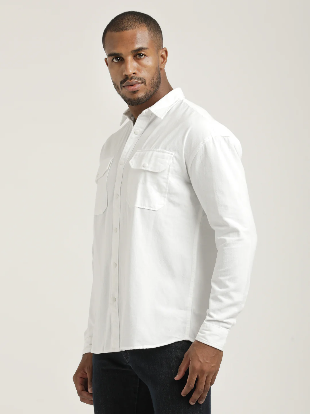 Men Cotton Shirt with Double Pockets - Image 5