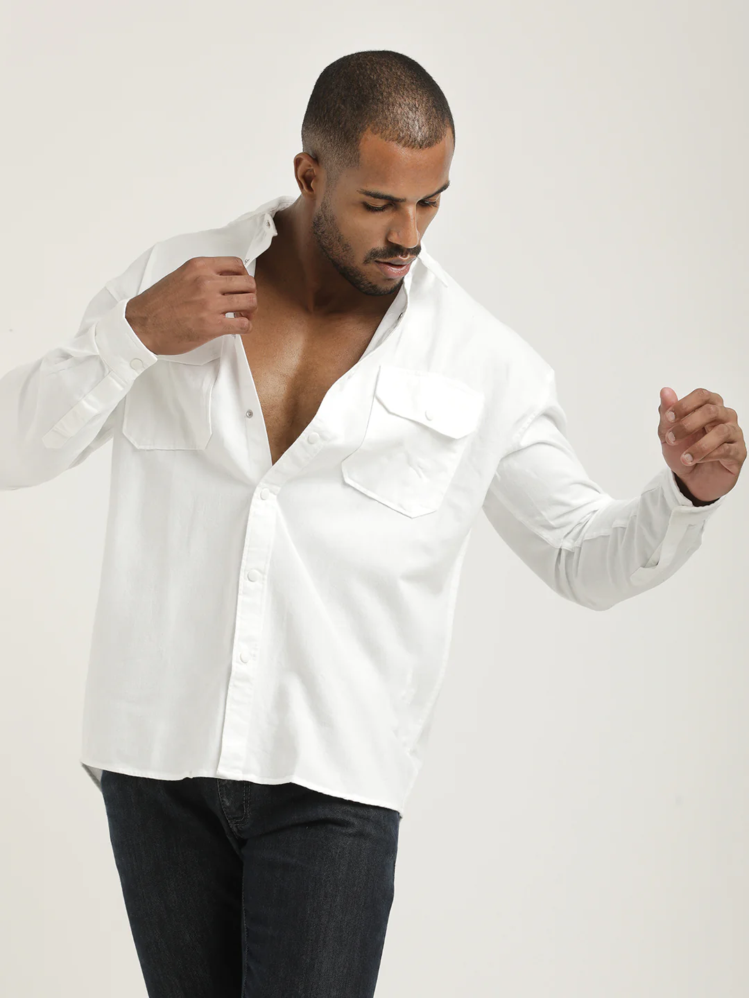 Men Cotton Shirt with Double Pockets - Image 6