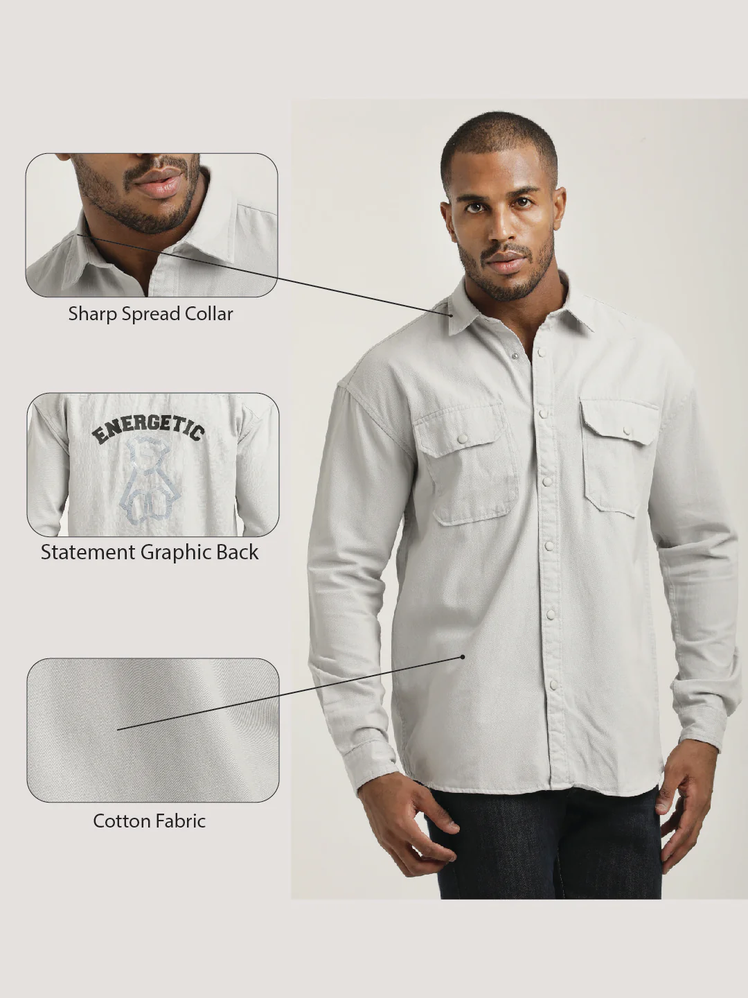 Men Cotton Shirt with Double Pockets - Image 2