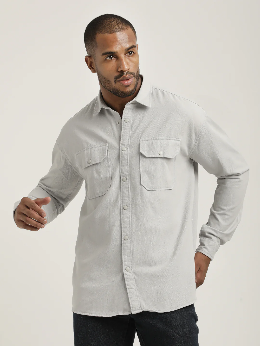 Men Cotton Shirt with Double Pockets - Image 4