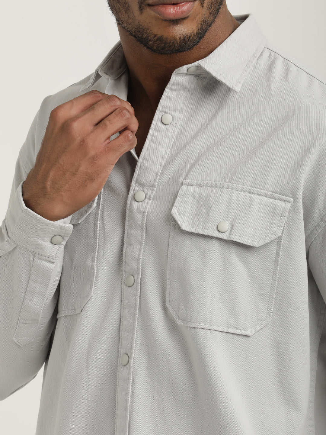 Men Cotton Shirt with Double Pockets - Image 5