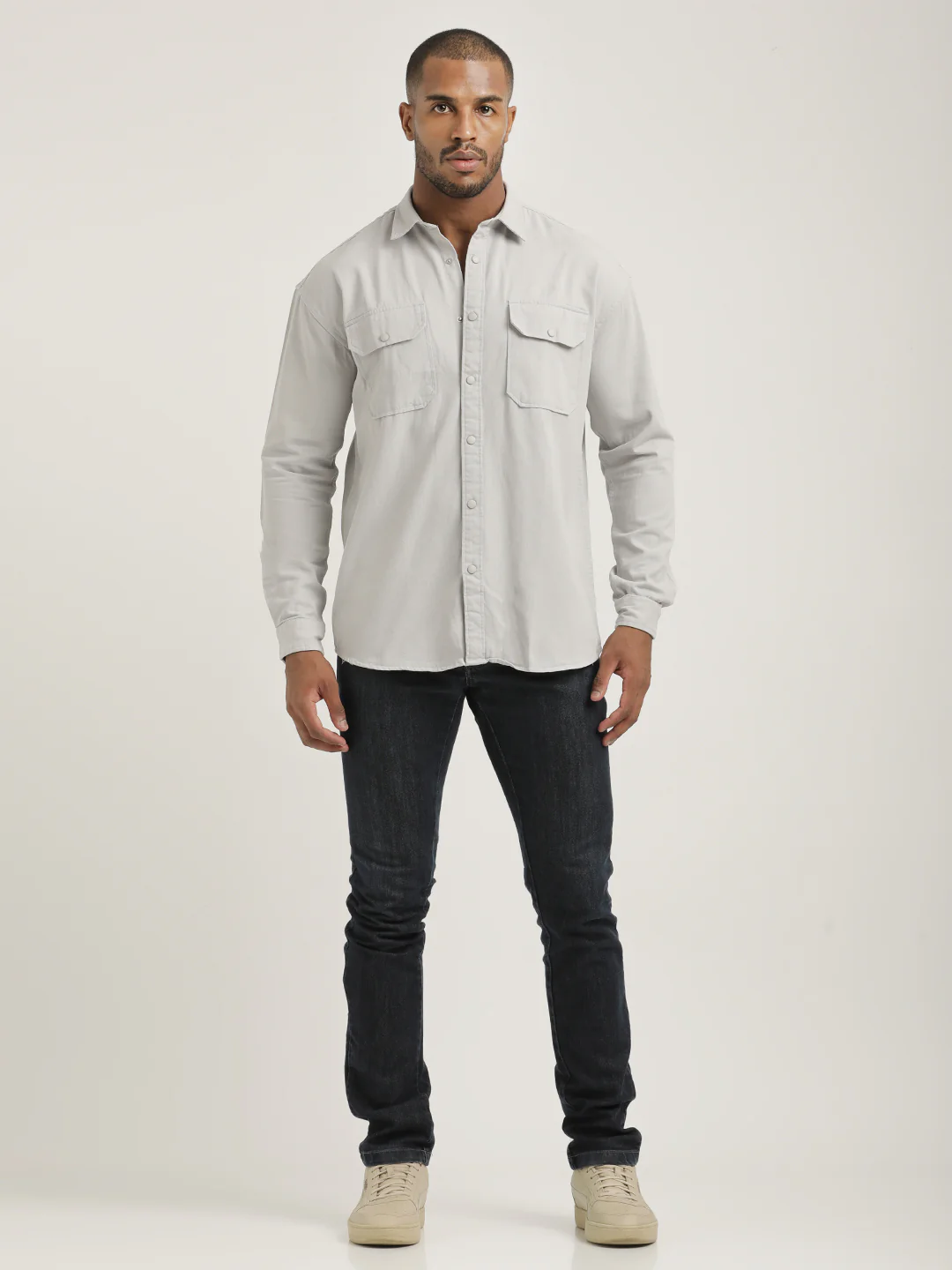 Men Cotton Shirt with Double Pockets - Image 6