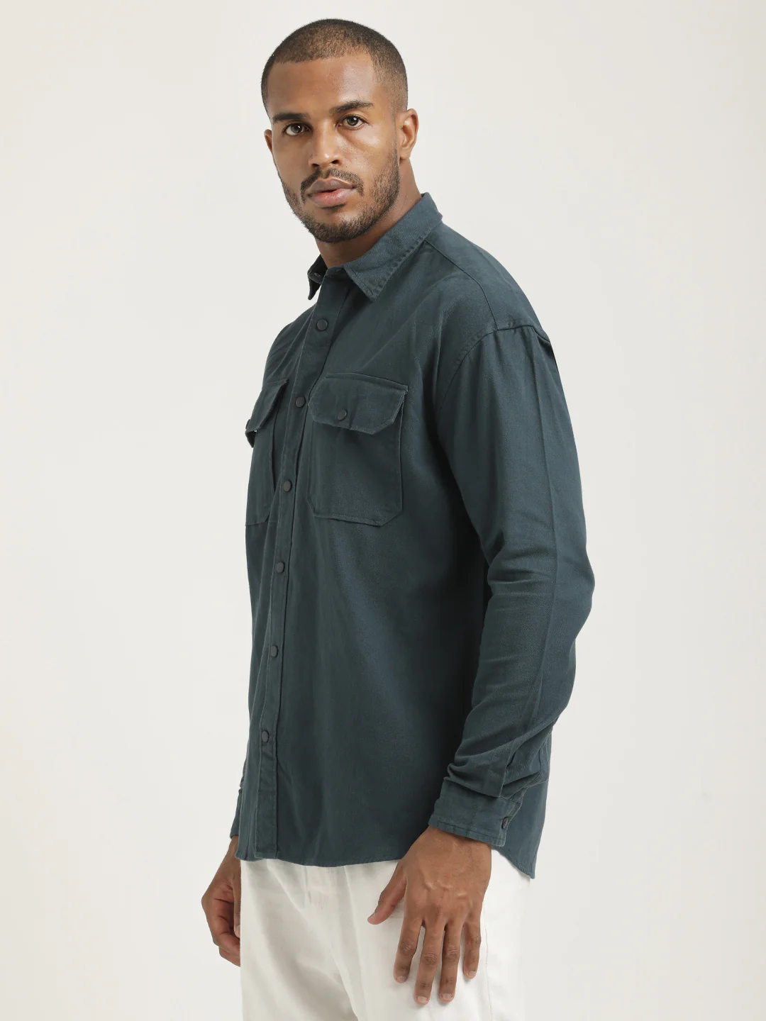 Men Cotton Shirt with Double Pockets - Image 4