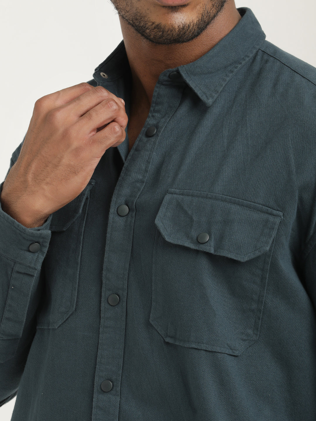 Men Cotton Shirt with Double Pockets - Image 5