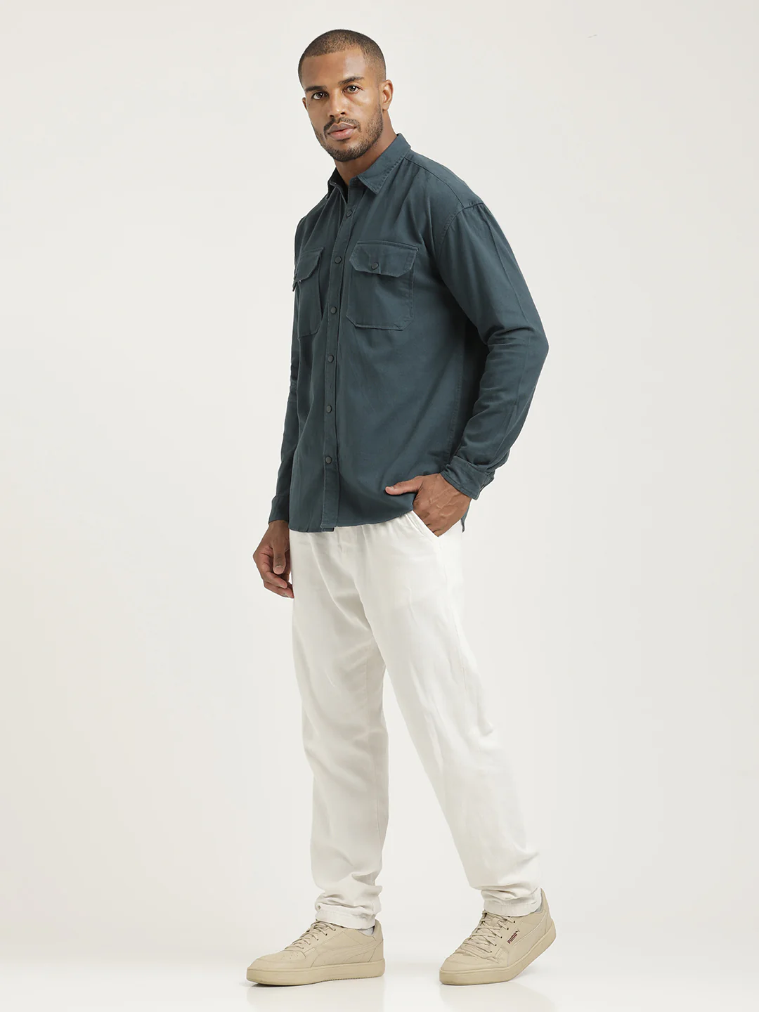 Men Cotton Shirt with Double Pockets - Image 6