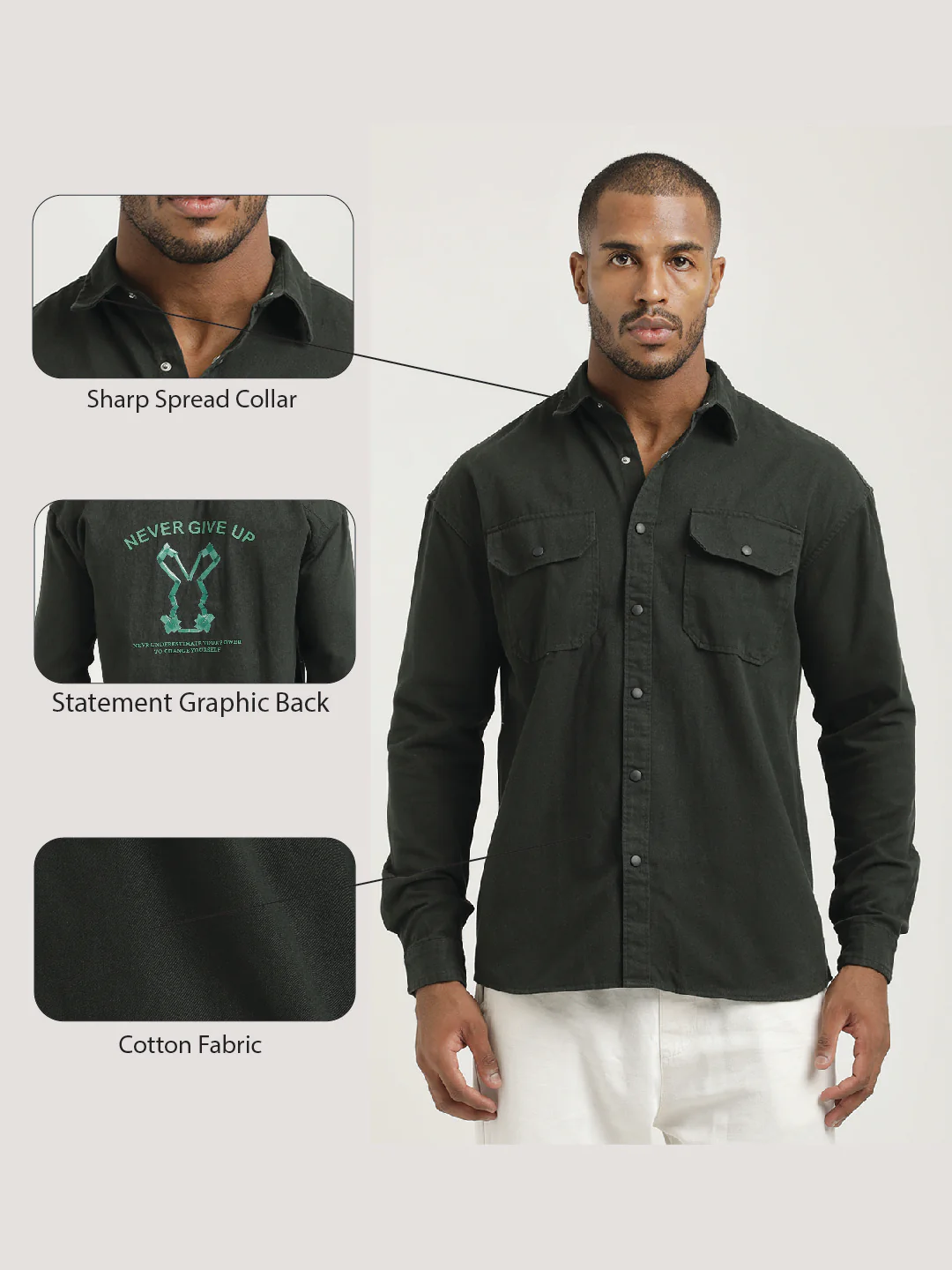 Men Cotton Shirt with Double Pockets - Image 2