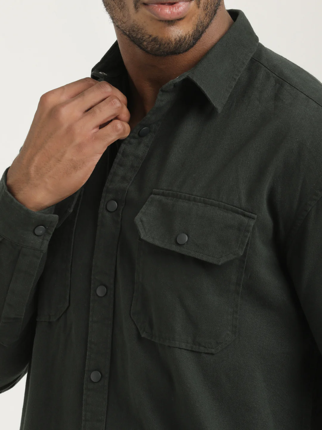 Men Cotton Shirt with Double Pockets - Image 5