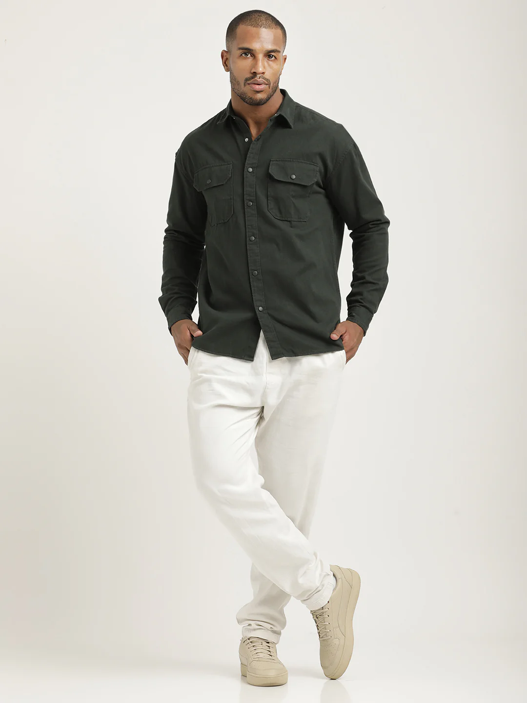 Men Cotton Shirt with Double Pockets - Image 6