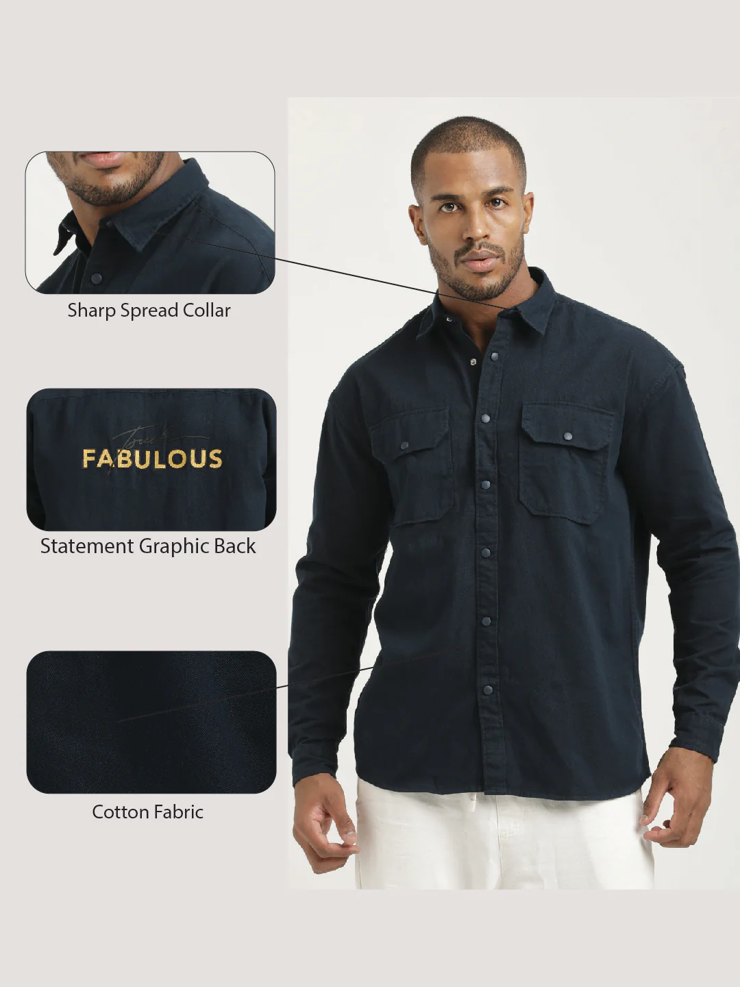 Men Cotton Shirt with Double Pockets - Image 2