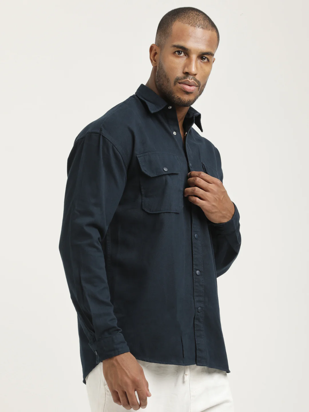 Men Cotton Shirt with Double Pockets - Image 4
