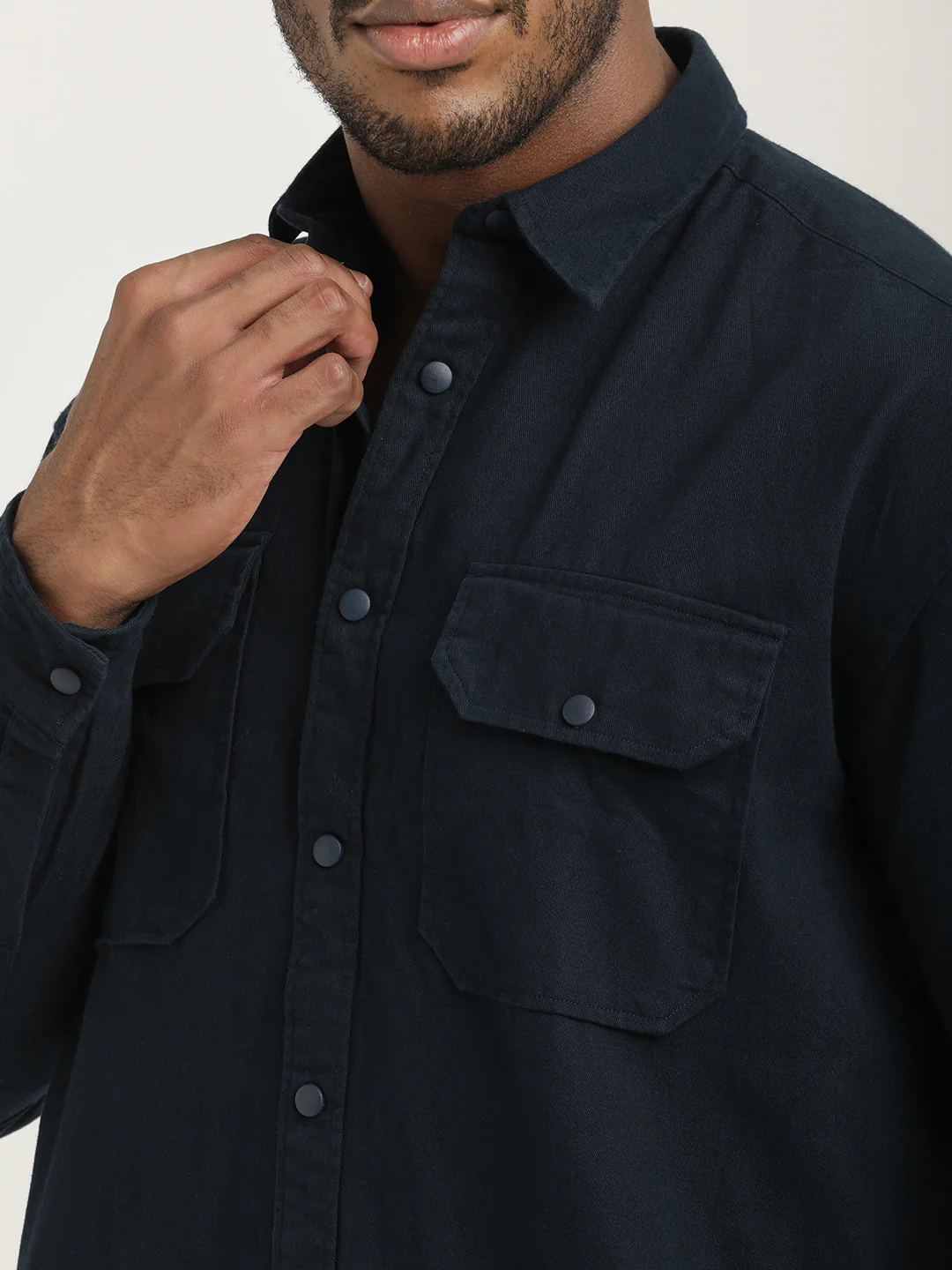 Men Cotton Shirt with Double Pockets - Image 5