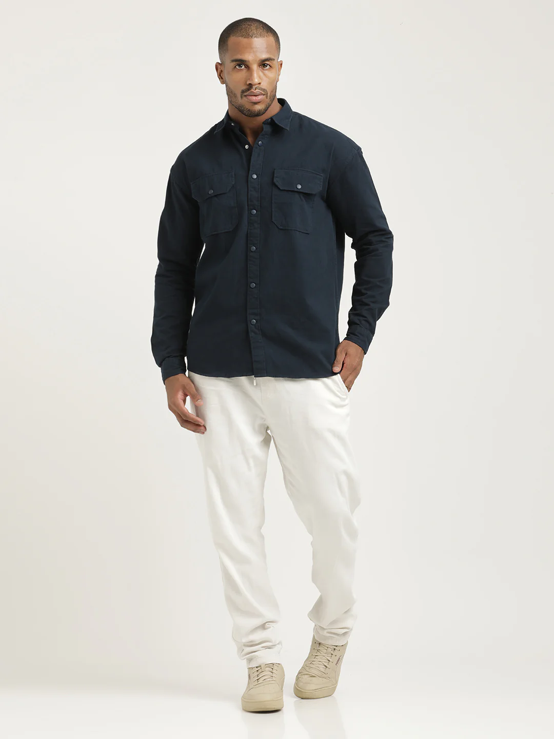 Men Cotton Shirt with Double Pockets - Image 6