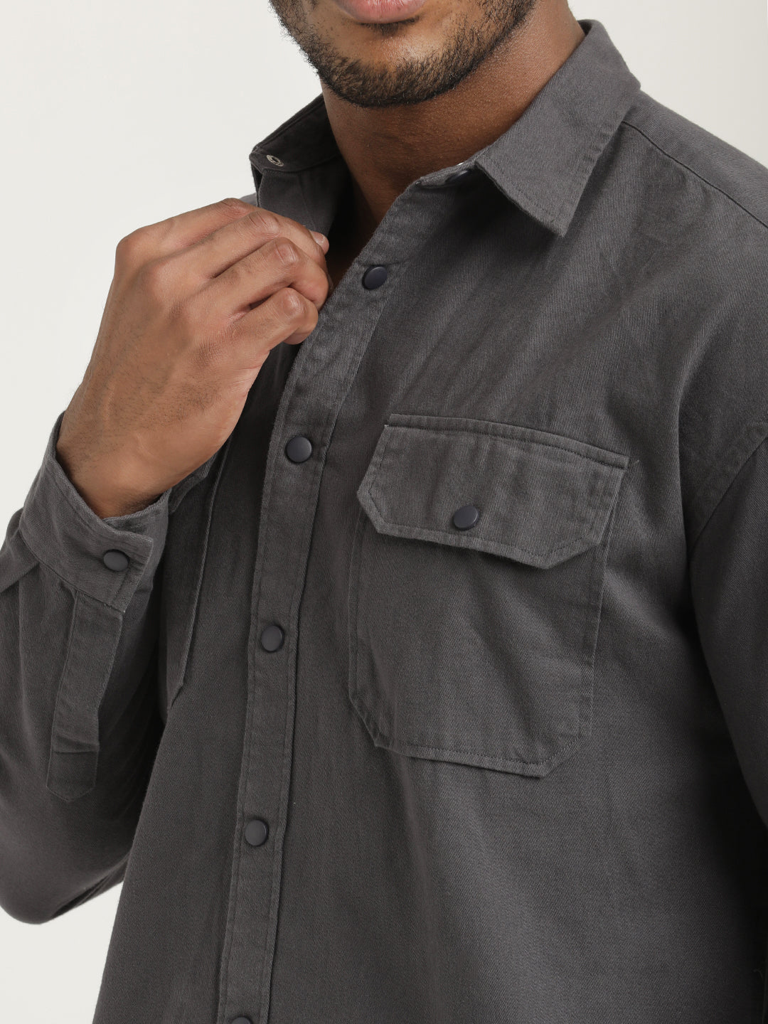 Men Cotton Shirt with Double Pockets - Image 3