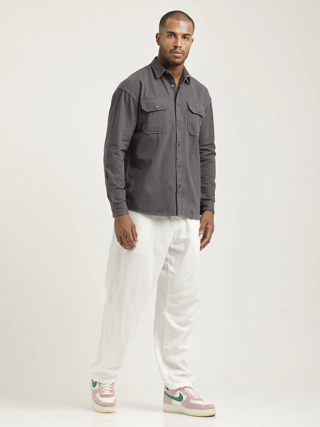 Men Cotton Shirt with Double Pockets - Image 4