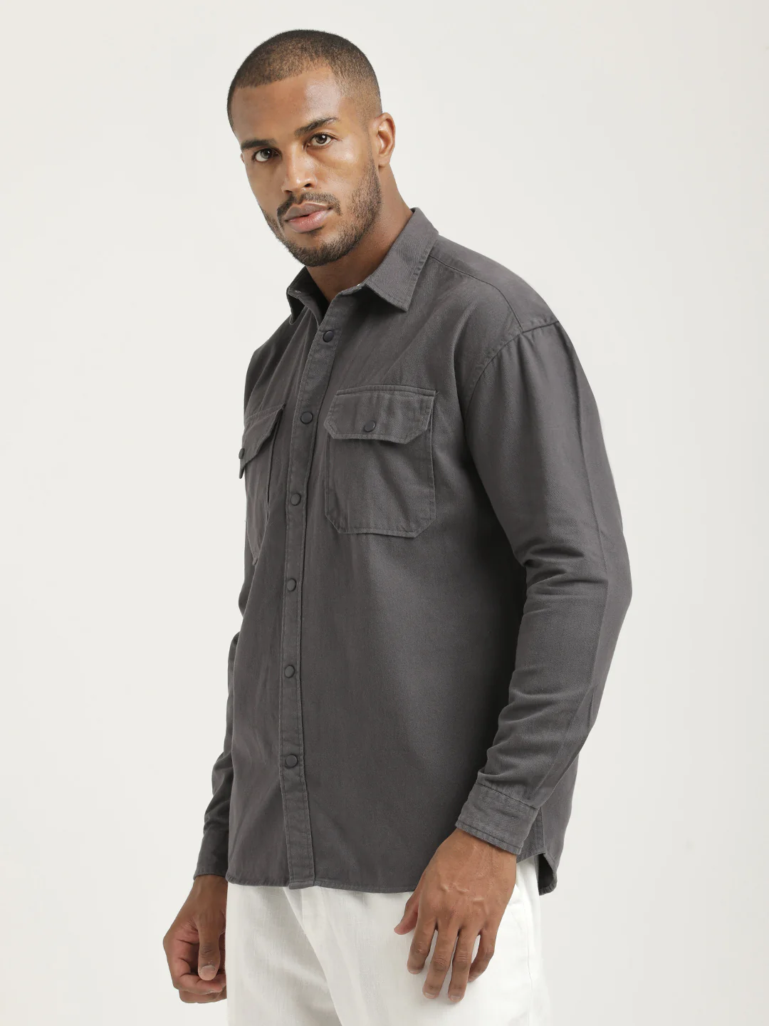 Men Cotton Shirt with Double Pockets - Image 6