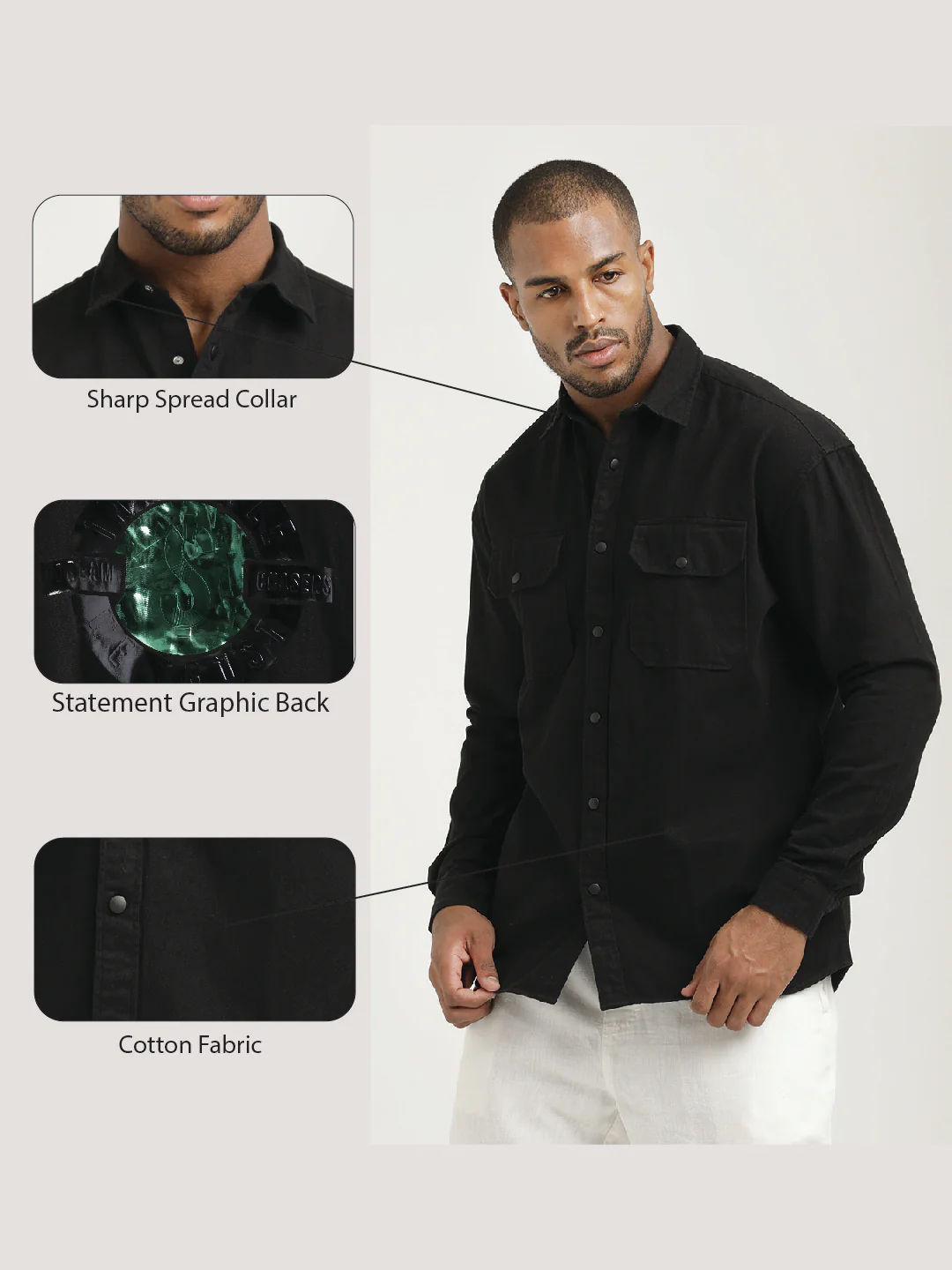 Men Cotton Shirt with Double Pockets - Image 2