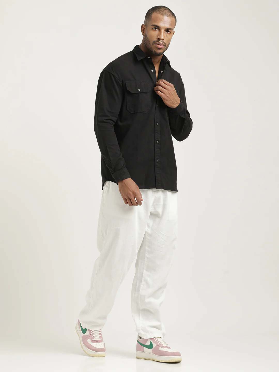 Men Cotton Shirt with Double Pockets - Image 3