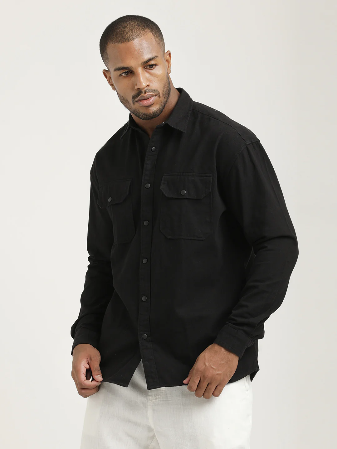 Men Cotton Shirt with Double Pockets - Image 5