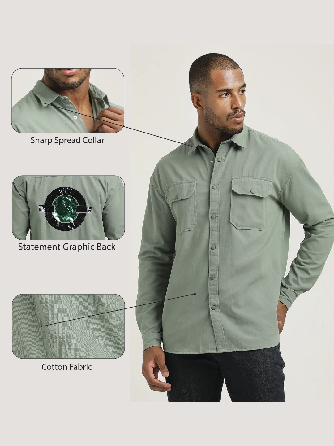 Men Cotton Shirt with Double Pockets - Image 2