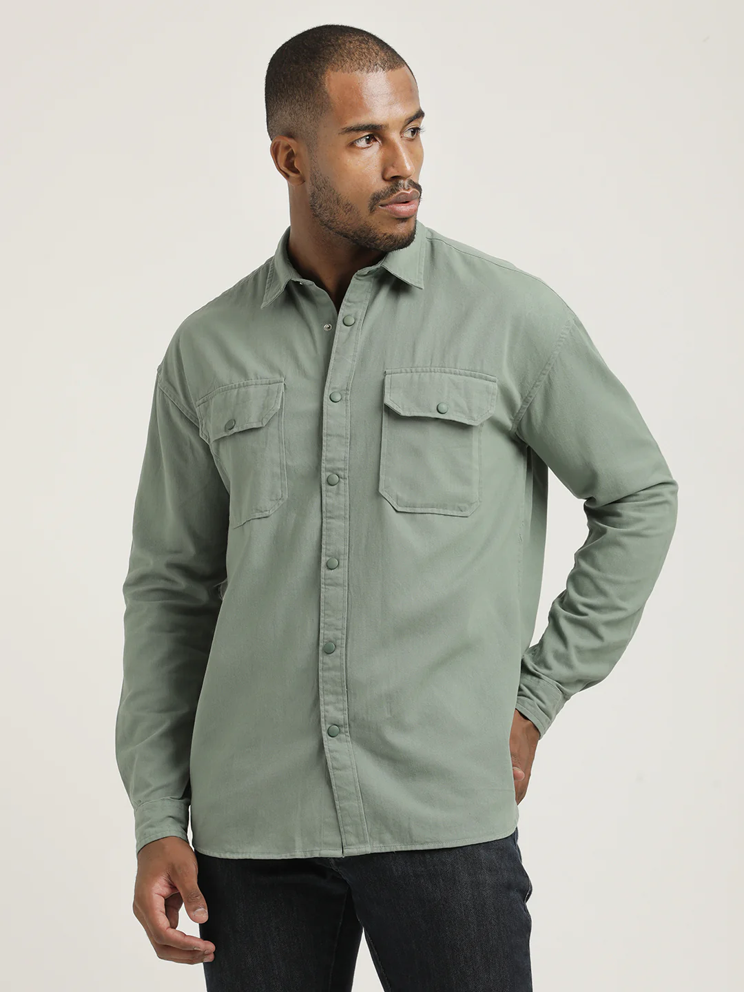 Men Cotton Shirt with Double Pockets - Image 4