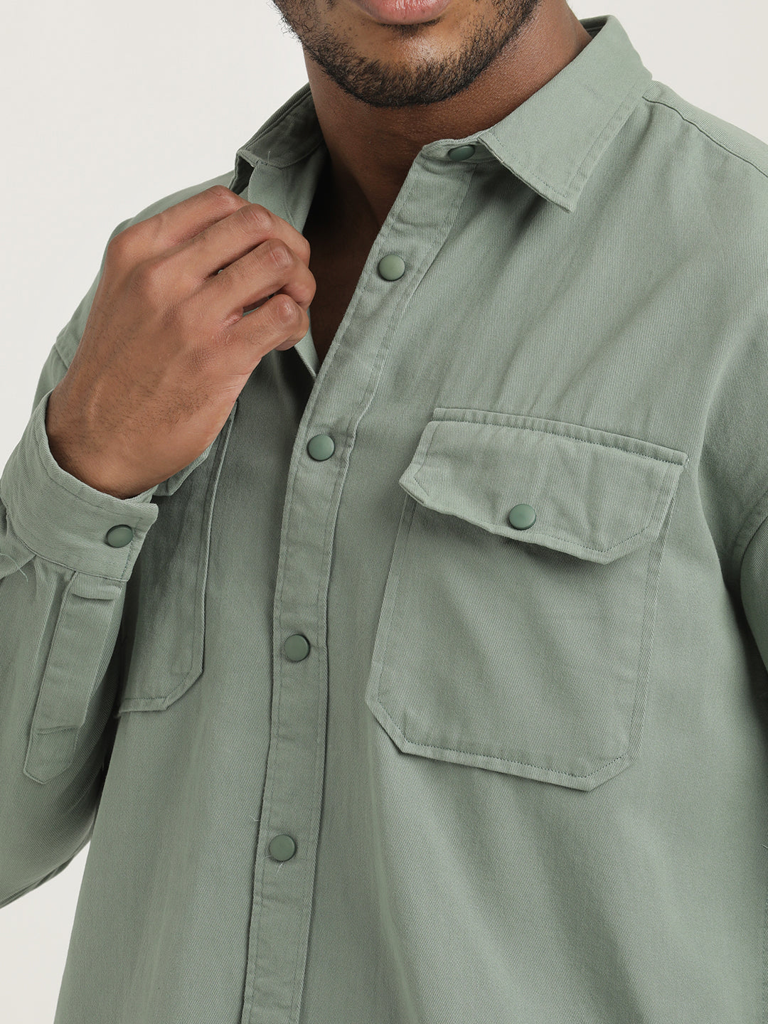 Men Cotton Shirt with Double Pockets - Image 5
