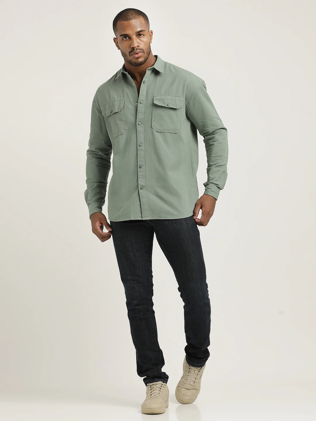 Men Cotton Shirt with Double Pockets - Image 6