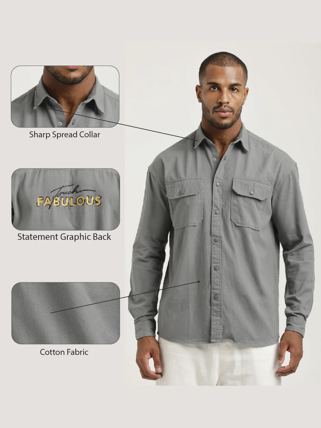 Men Cotton Shirt with Double Pockets - Image 2