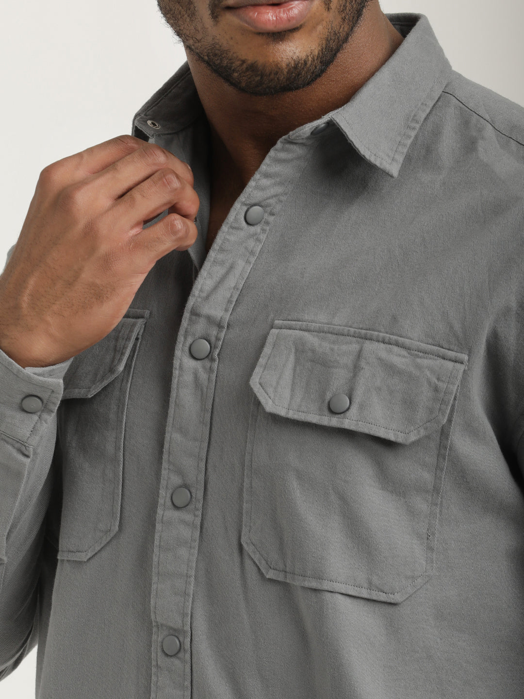 Men Cotton Shirt with Double Pockets - Image 4
