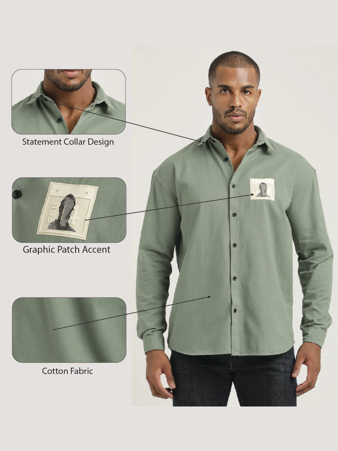 Men Cotton Shirt with Graphic Stickers - Image 2